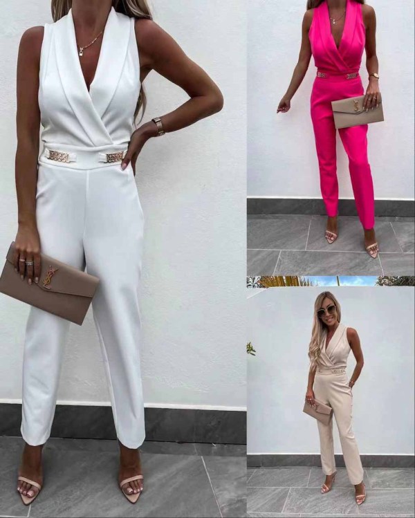 Trendy Casual Sleeveless V-Neck Low Back Sexy Jumpsuit