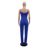 Fashion Solid Color Wide Leg Pants Casual Sleeveless Strapless Jumpsuit
