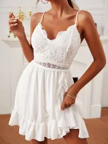 New v-neck sexy lace sling ruffle dress