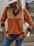 Fall/Winter Women'S Patchwork Knitting Shirt Top T-Shirt