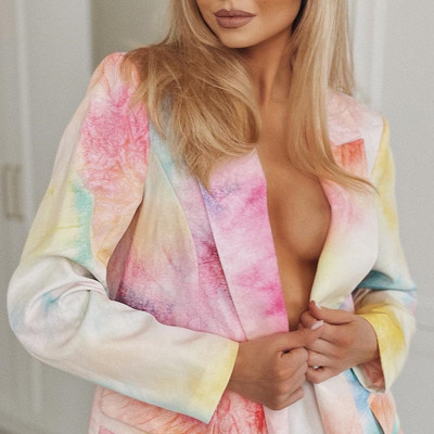 Fall Printed Long Sleeve Chic Career Blazer Coat