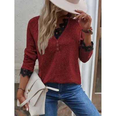Fall/Winter Women'S Patchwork Knitting Shirt Top T-Shirt