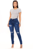 High Waist Stretch Ripped Hole Denim Pants Women'S Jeans