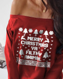 Women'S Christmas Off Shoulder Long Sleeve T-Shirt