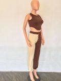 Women'S Sexy Sleeveless Back Hollow Out Cropped Tank Top Contrast Pants Two Piece Tracksuit