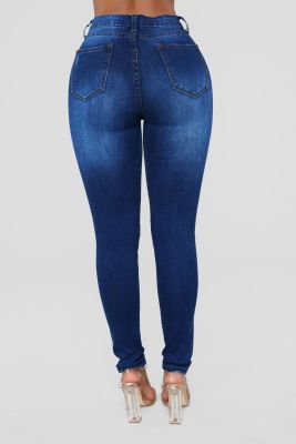 High Waist Stretch Ripped Hole Denim Pants Women'S Jeans