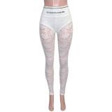 Women'S Casual Stretch Letter Print Lace High Waist Trousers