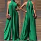 Women'S Autumn Green Sleeveless Hihg Neck Loose Jumpsuit One Piece Wide Leg Pants