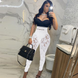 Women'S Casual Stretch Letter Print Lace High Waist Trousers