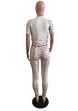 Women's Fall Fashion Printed Short Sleeve Trousers Two Piece Set