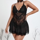Plus Size Erotic Lingerie Sling Lace Sexy See-Through Dress Nightdress Pajamas