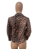 Fall Winter Women's Turndown Collar Leopard Snake Print Side Zip Button Blazer Jacket