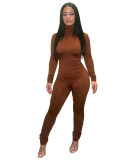 Women Autumn/Winter Solid Color Turtleneck Long Sleeve Jumpsuit