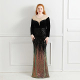Plus Size Women Sequin Patchwork Lace Formal Party Evening Dress