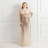 Plus Size Women Sequin Patchwork Lace Formal Party Evening Dress