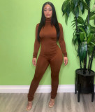 Women Autumn/Winter Solid Color Turtleneck Long Sleeve Jumpsuit