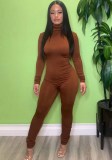 Women Autumn/Winter Solid Color Turtleneck Long Sleeve Jumpsuit