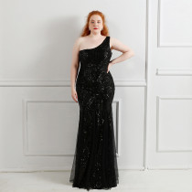 Plus Size Women Sequins One Shoulder Formal Party Evening Dress