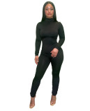 Women Autumn/Winter Solid Color Turtleneck Long Sleeve Jumpsuit