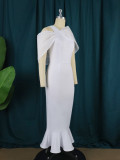 Women Pure White Lotus Leaf Mermaid Dress Birthday Party Dress