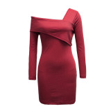 Sexy Solid Long Sleeve Off Shoulder Slim Chic Dress Women'S Bodycon Dress