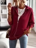 Fall Women Solid Color Zip Long Sleeve Casual Hoodies Coat