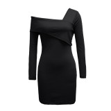 Sexy Solid Long Sleeve Off Shoulder Slim Chic Dress Women'S Bodycon Dress
