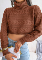 Fall/Winter Women'S Casual Twist Long Sleeve Turtleneck Crop Knitting Sweater