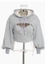 Autumn/Winterkeyhole Fake Two-Piece Long Sleeve Short Casual Hooded Outer Top Women'S Trend Pullover Hoodies