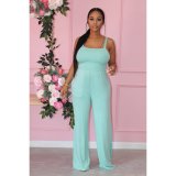 Fashion Women'S Solid Color Strap Slim Waist Pocket Straight Jumpsuit