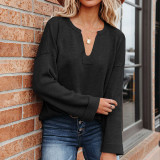Women'S Solid Color V-Neck Knitting Shirt Autumn And Winter Pullover Long Sleeve Sweater