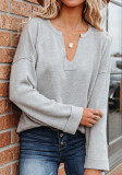 Women'S Solid Color V-Neck Knitting Shirt Autumn And Winter Pullover Long Sleeve Sweater
