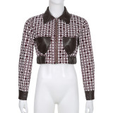 Fall Women'S Plaid Print Turndown Collar Long Sleeve Zip Cardigan Patchwork Pocket Tunic Cropped Jacket