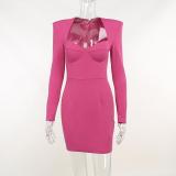 Fall Shoulder Pads Vintage Bodycon Long Sleeve Dress