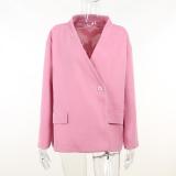 Plus Size Loose Blazer Jacket Women Autumn One Button Chic Career Long Sleeve Women's Clothing