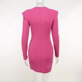Fall Shoulder Pads Vintage Bodycon Long Sleeve Dress