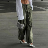 Cargo pants with knitting tie waistband and large pockets Fall fashion Casual loose straight trousers