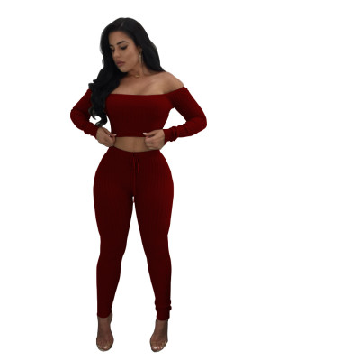 Women's Fall/Winter High Stretch Ribbed Two Piece Pants Set