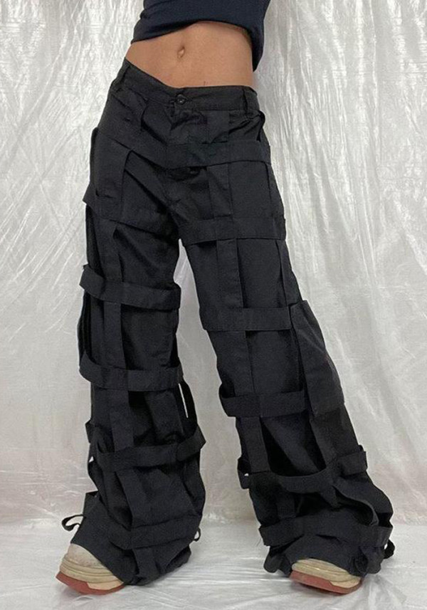 Mesh Patchwork Trend Cargo Pants Fall Fashion Casual Women's High Waist Straight Trousers