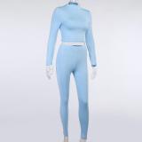 knitting high-neck long-sleeved top trousers suit Fall Sports Casual Two Piece Set