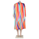 Sexy Slim Colorful Stripes Plus Size Dress