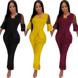 Mesh Patchwork Ruffle Sleeve Formal Party Jumpsuit