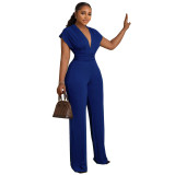 Solid Color Slim Women's Deep V Sexy Fashion Casual Jumpsuit