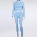 knitting high-neck long-sleeved top trousers suit Fall Sports Casual Two Piece Set