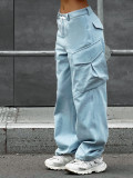 Cargo pants with knitting tie waistband and large pockets Fall fashion Casual loose straight trousers
