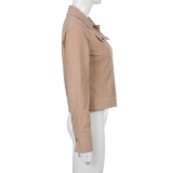 Vintage Corduroy Jacket American Cargo Pocket Zip Cardigan Slim Fit Turndown Collar Long Sleeve Top