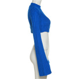 Fall Women's Fashion Round Neck Bell Bottom Sleeve Crop Knitting Sweater Women