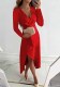 Autumn and winter Women elegant solid color slit V-neck long-sleeved dress