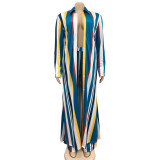 Women Striped Long Sleeve Robe+ Pant Two-Piece Set