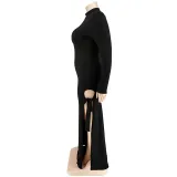 Plus Size Fall Women Long Sleeve Slit Tie Maxi Dress